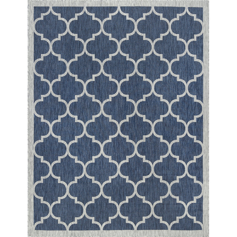 Charlton Home® Lovelle Geometric Flatweave Navy Area Rug & Reviews